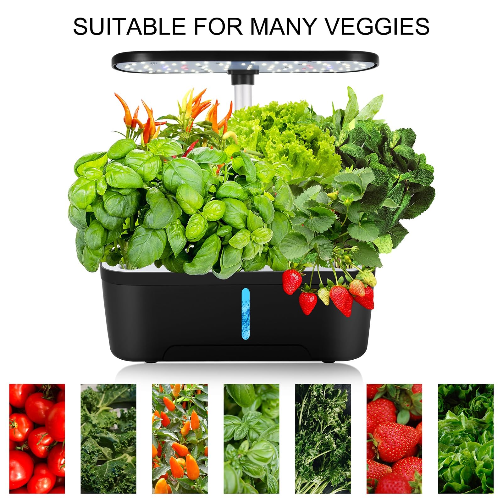 12 Pods Hydroponics Growing System, Indoor Herb Garden with LED Grow Light, Plants Germination Kit with Automatic Timer, Smart Garden Planter, Height Adjustable, for Home & Kitchen Gardening