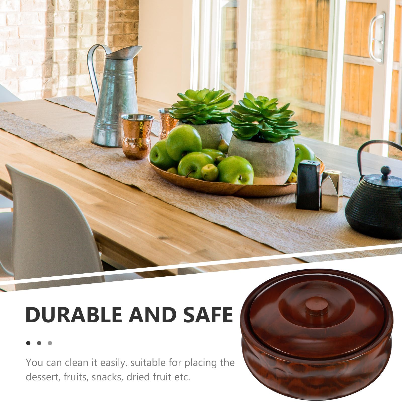 Bol de Madera con Tapa para Snacks y Frutas, Cuenco Resistente para Cocina y Aperitivos, Diseño Práctico y Elegante para Uso Diario
