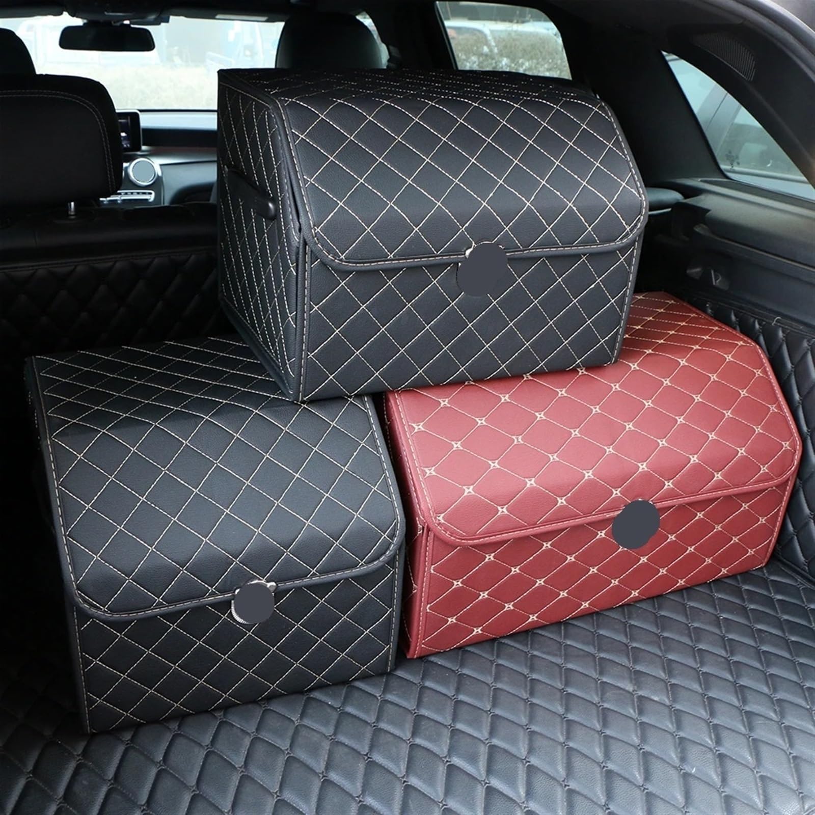 Scatola di immagazzinaggio for bagagliaio un'auto in pelle PU Organizer for auto grado superiore Borsa pieghevole Automobile che stiva la scatola riordino for berlina(Brown-beige-large)