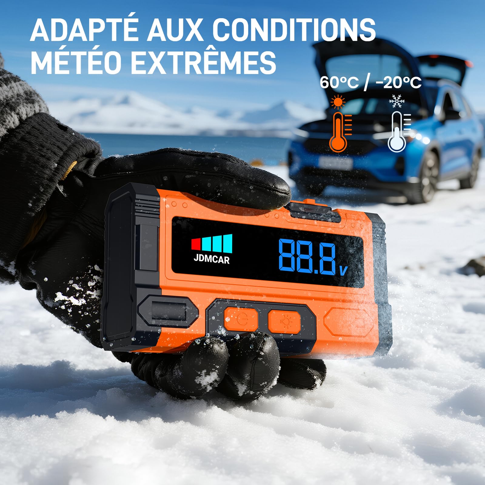 JDMCAR Booster Batterie Voiture 5000A, 12V Démarreur Batterie Voiture (jusqu'à 9.0L Diesel/8.5L Essence), Jump Starter avec LED, Booster Pinces Intelligentes, Protections Multiples Auto Moto SUV A