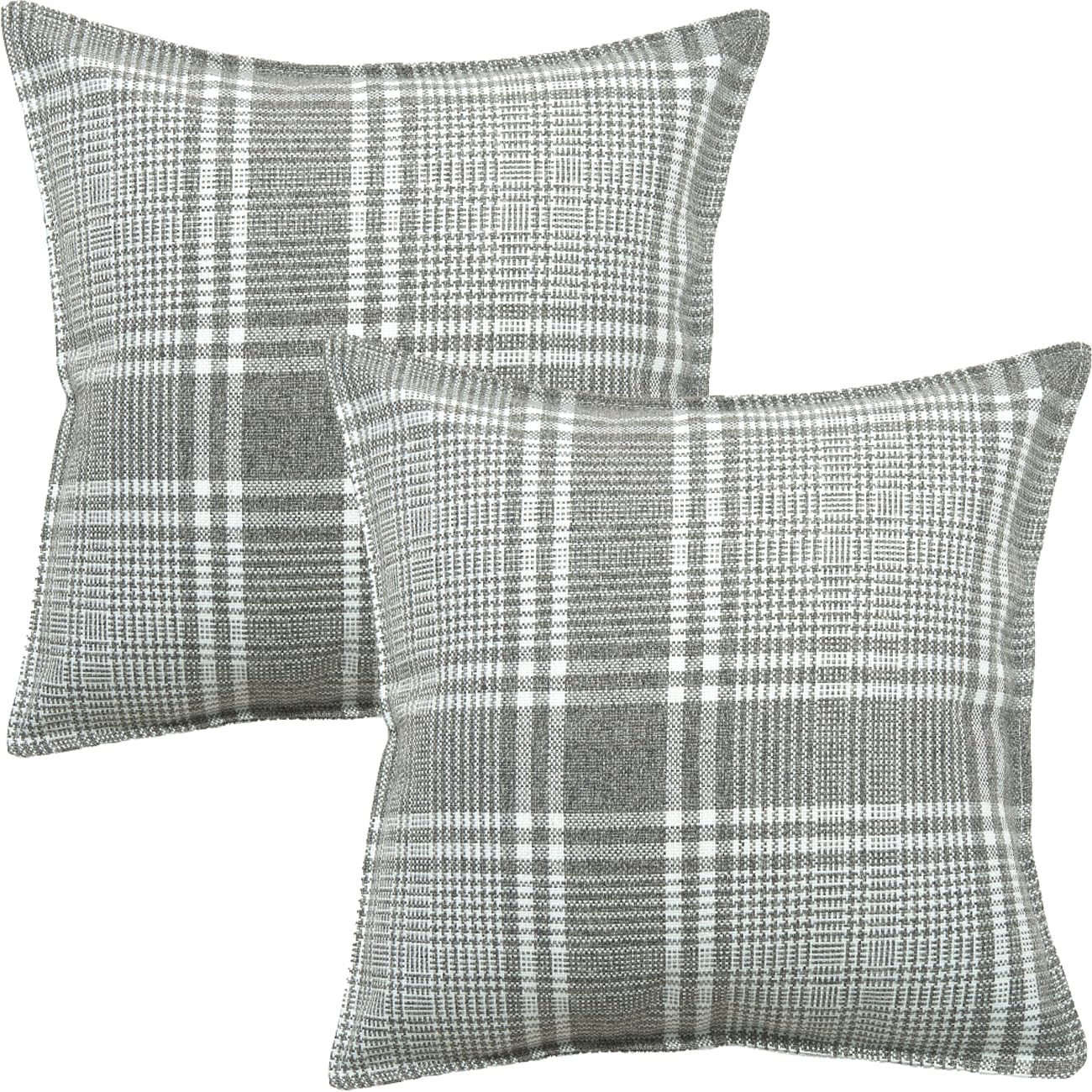 HOMTRYLIC Cushion Covers Set of 2 Decorative Gingham Plaid Throw Pillow Covers 40x40cm Linen Cushion Pillow Cases Vintage Boho Pillowcase for Sofa Bedroom Home Decor, Grey โ image 1
