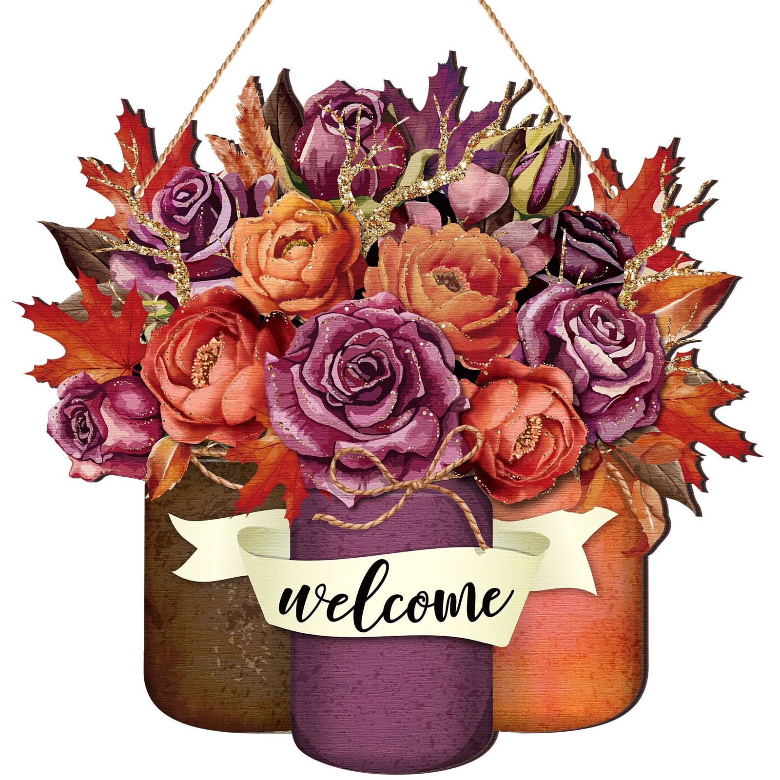 Geetery Vintage Fall Door Decoration Fall Welcome Signs Farmhouse Autumn Hanging Sunflower Truck Flowers Wreath Thanksgiving Decoration for Home Front Door