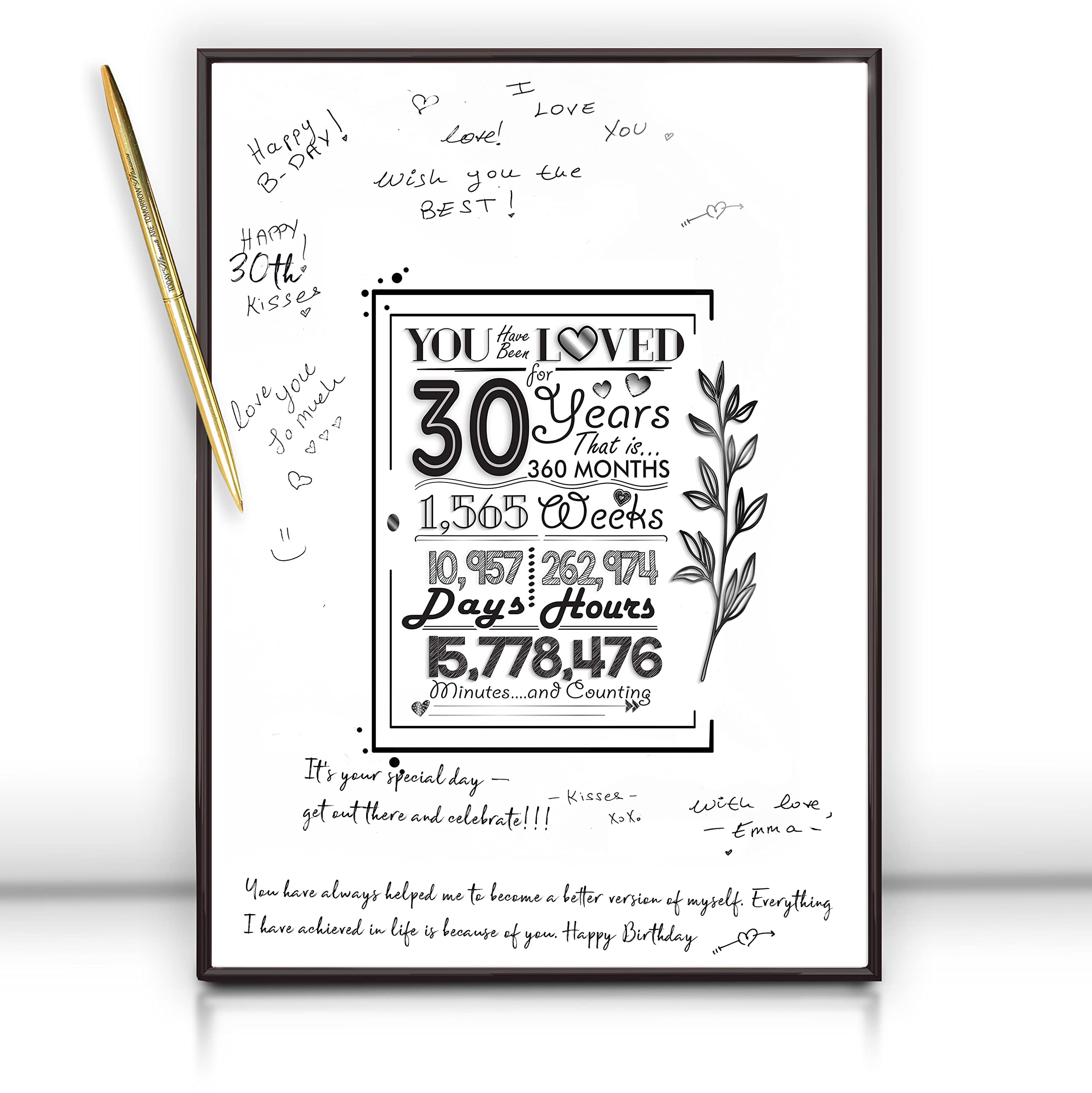 Black Frame Sign Poster 30th Birthday Decorations for Men Women 12"x16"- 30 Birthday Party Favors, Guest Book Alternative – with Pen & Wall Hanger, Dirty 30 Gifts for Him Her