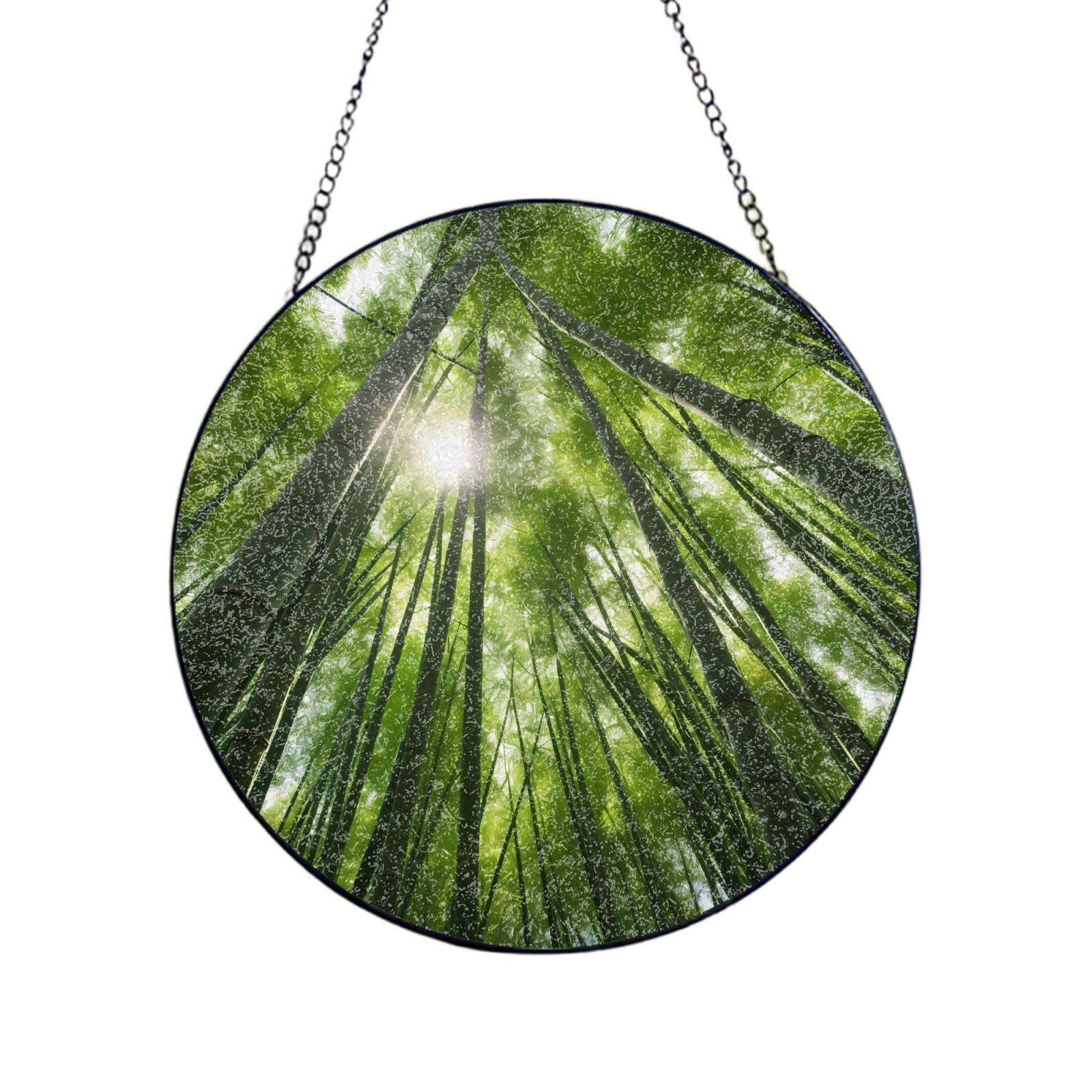 Poezjzw Stained Glass Window Hanging - Bamboo Forest Sun Catcher For Door Garden Home Decor Christmas Mother'S Day Birthday Gifts 6in（15cm）