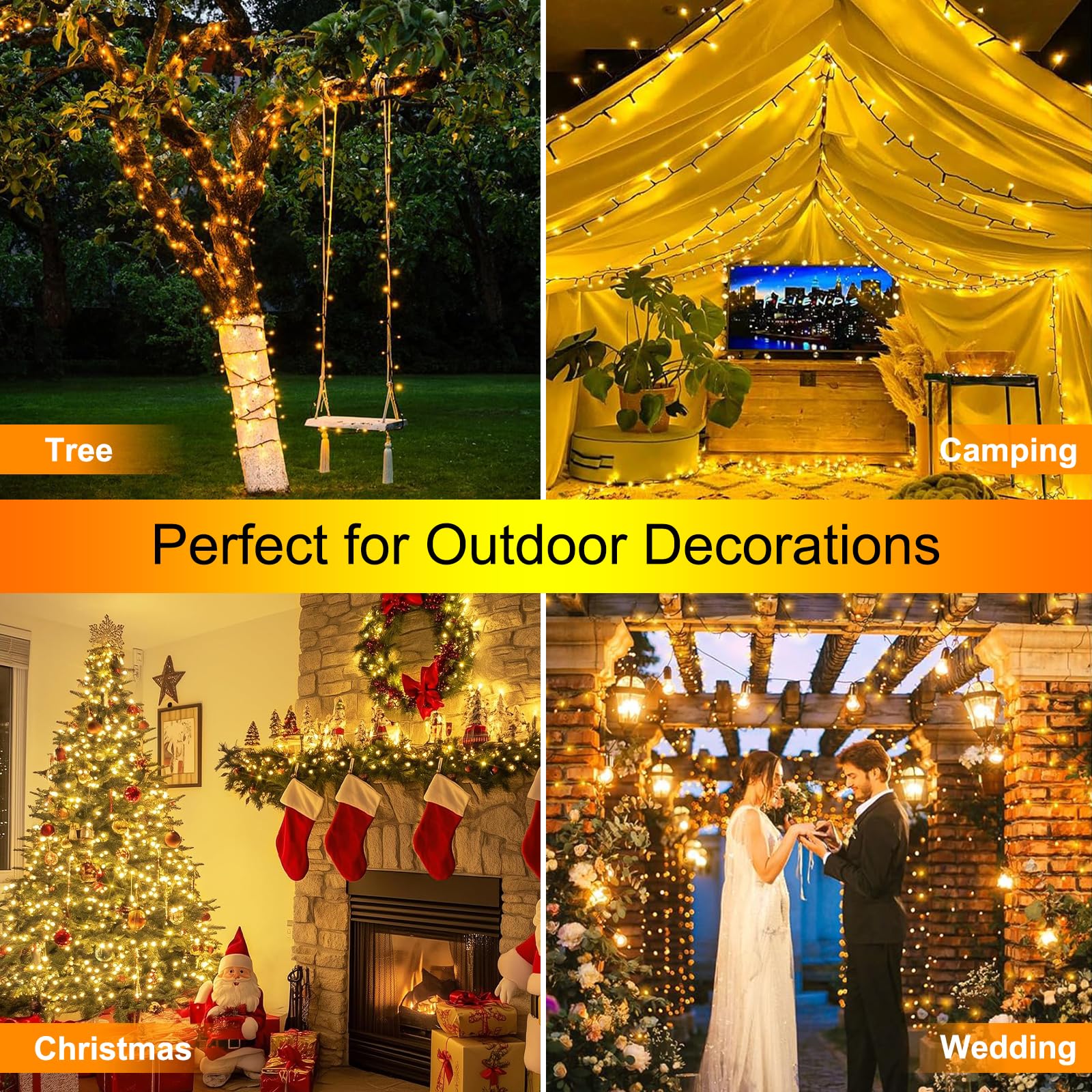 Confezione da 2 luci solari per esterni, ogni stringa di 100 LED a energia solare da 100 LED impermeabili con 8 modalità, luci solari per esterni, per patio, giardino, albero, decorazione per