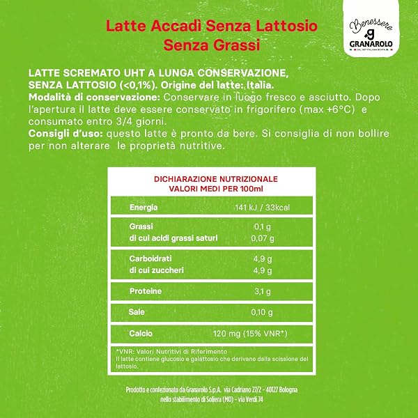 Granarolo Benessere Accadì, Latte UHT Senza Grassi, 6 Confezioni da 500ml, Latte 100% Italiano, Senza Lattosio (<0,1%) - 2