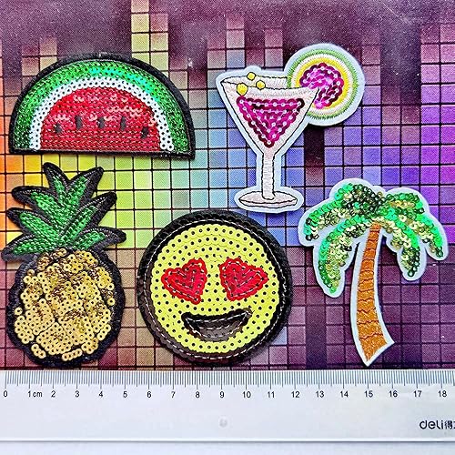 Miniatura 4 de Qingxi Charm 32 piezas de lentejuelas de estilos surtidos para coser o planchar en parches bordados para ropa, vestido, sombrero, pantalones,