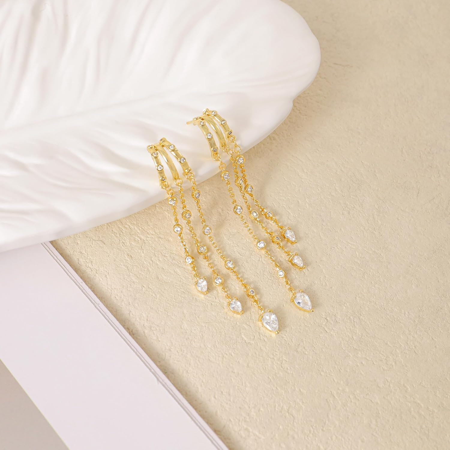 Dangle Earrings For Women Trendy,14K Gold Plated Long Chain Drop Earring image 5