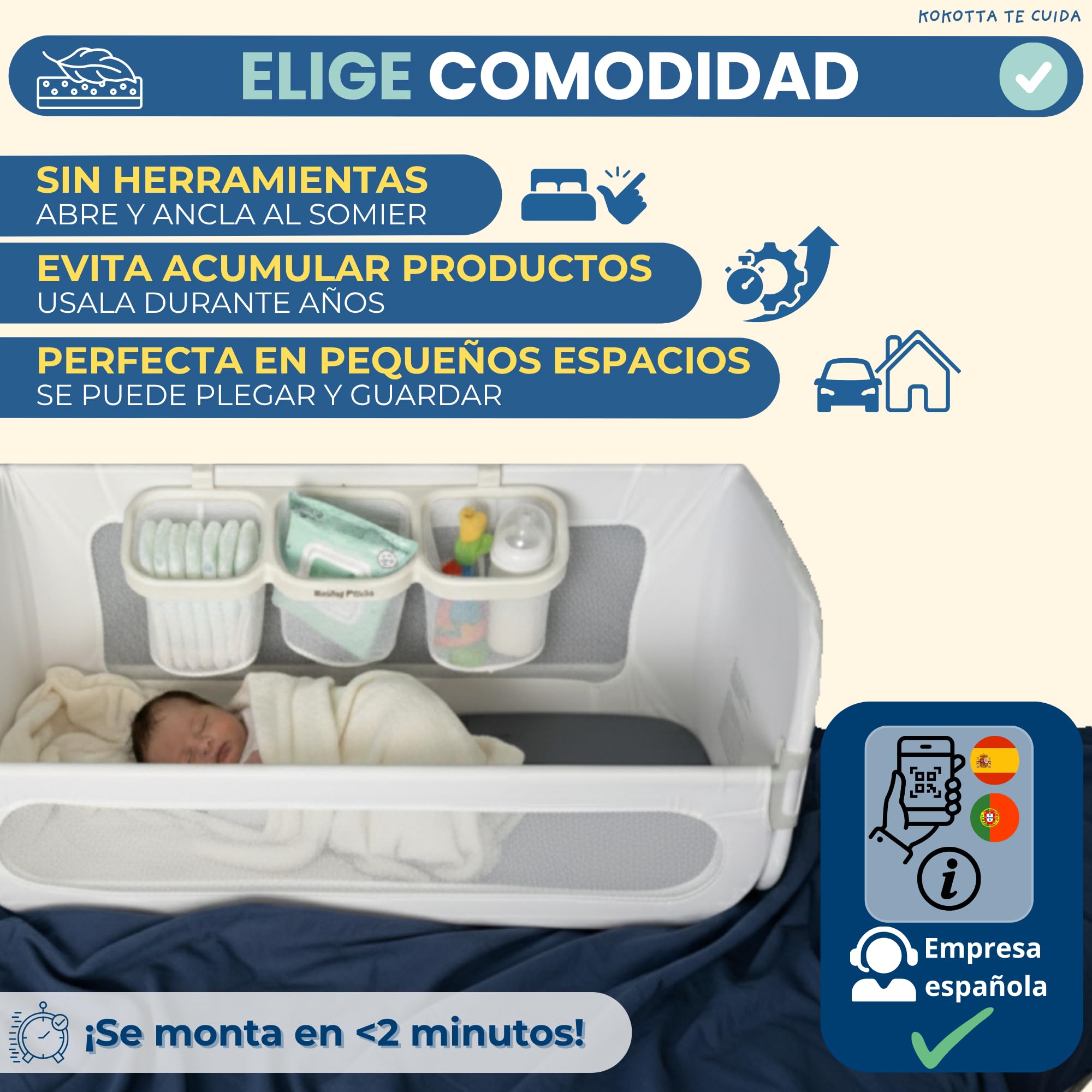 Barrera Cama Niños Evolutiva, hasta 185cm – Barandilla Anticaídas para Bebé y Cuna Colecho, Cuna de Viaje Plegable, Seguridad Infantil con Funda Lavable, Bolsa de Viaje y Cestas Almacenamiento