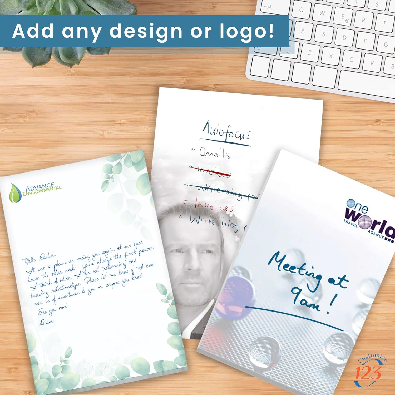 Personalized Note Pads 4" x 6" with Text or Logo, 25 Sheets, Customized Scratch & Memo Pads for Office, Home, School, Business Marketing Notepad and Party Supplies, to Do List Memo Pads, 250 Qty
