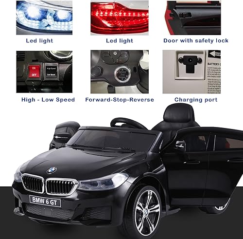 Miniatura 6 de Kidsera Auto de paseo para niños, automóvil eléctrico con batería de 12 V para niños, vehículo eléctrico de 4 ruedas con motor doble, 2 velocidades,