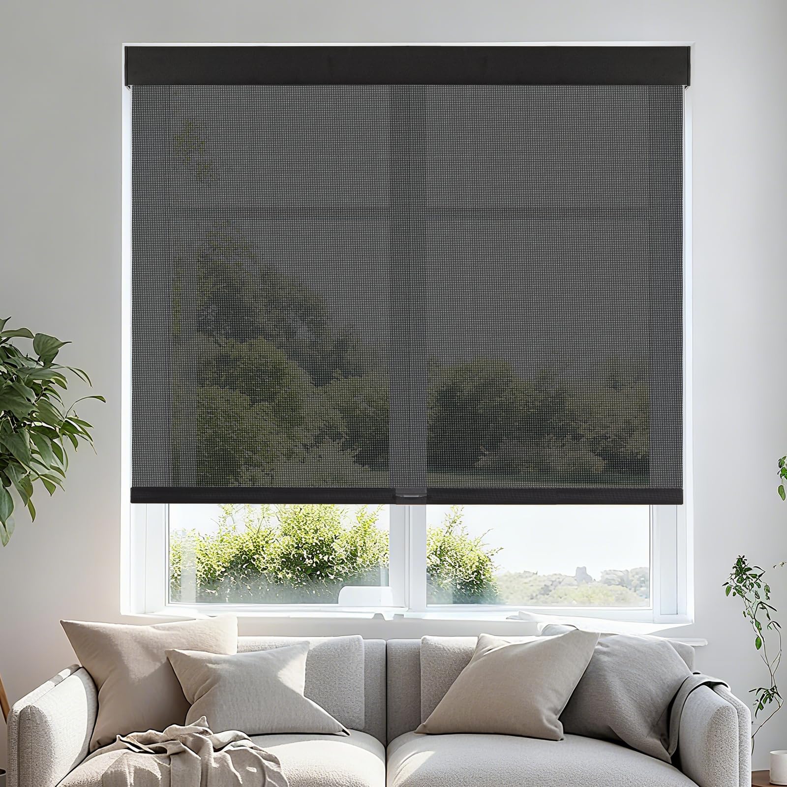 persilux free-stop cordless roller shades for windows light filtering shades, 5% openness solar screen semi sheer roller blinds uv protection for office and home. easy to install 58" w x 72" h, black