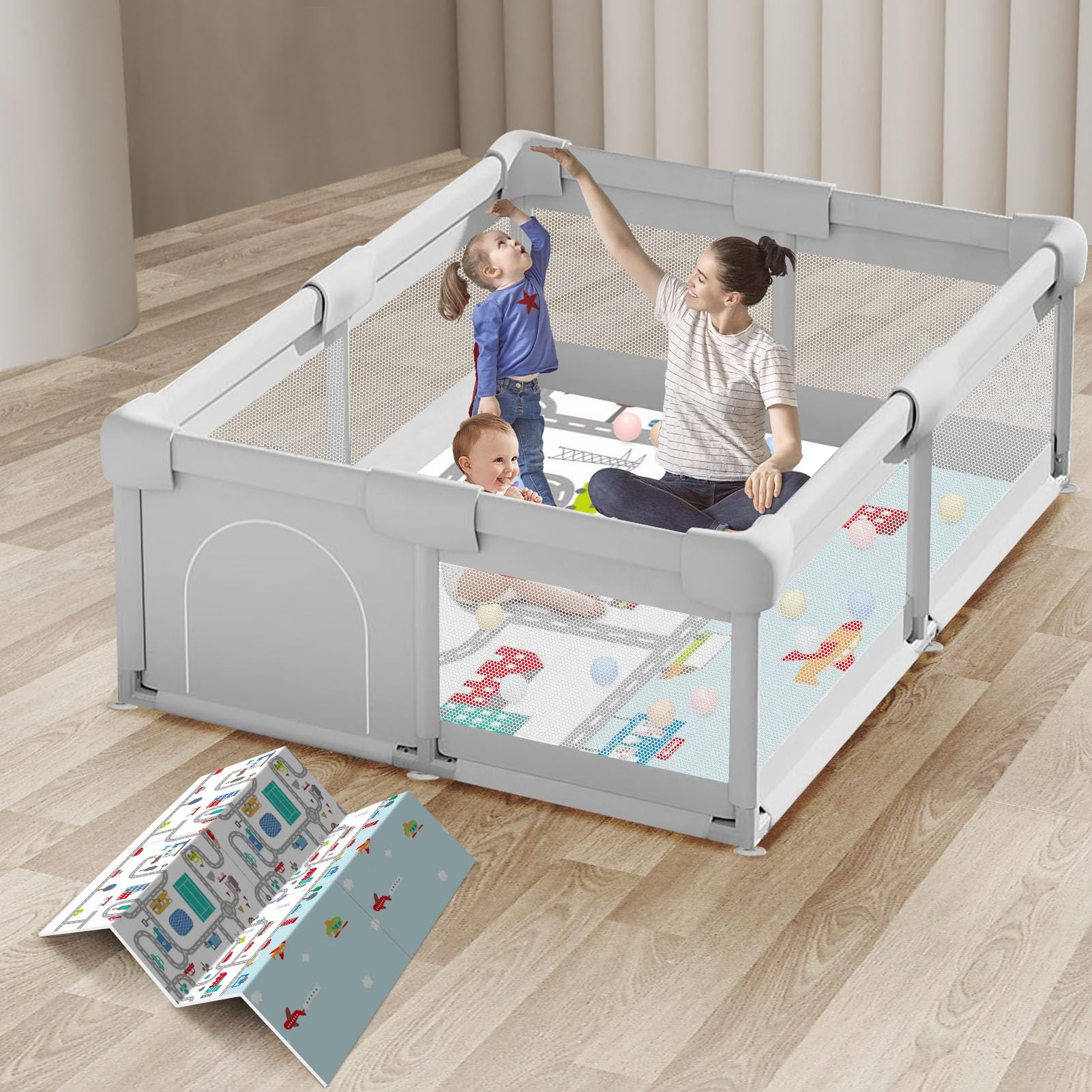 Hiaksedt Baby Playpen with Mat, Small Playpen for Babies and Toddlers, 50 x 50 inch Baby Fence Playards