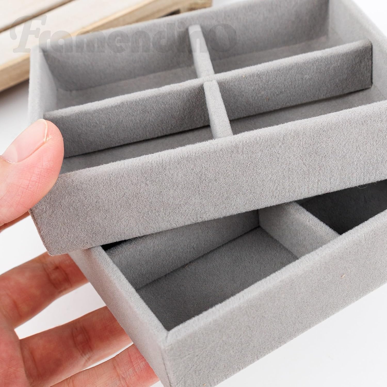 Framendino, 2 Pack Small Jewelry Trays Velvet Mini 4 Grids Drawer Inserts Organizer Grey image 4