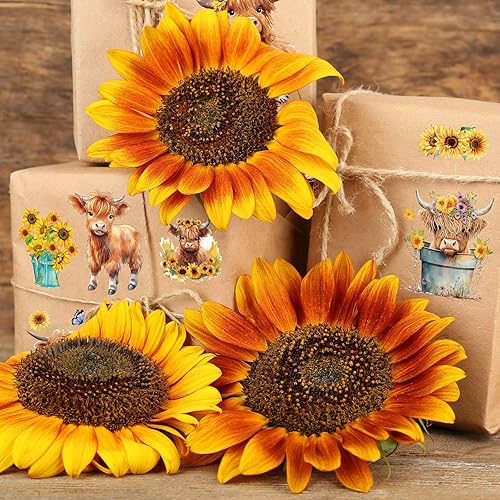 Miniatura 7 de JarThenaAMCS 9 hojas de calcomanías de transferencia con diseño de vaca de las tierras altas, girasol, vaca, lindos animales, florales, muebles,