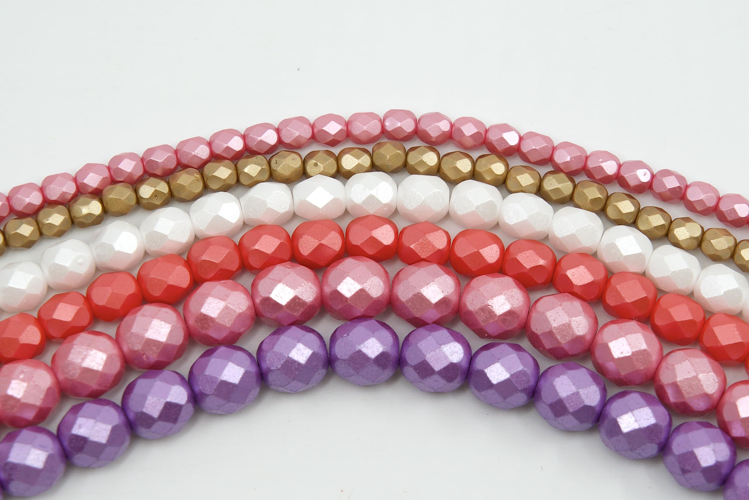 164 pcs Set of Czech Faceted Round Glass Beads, 6X Stranded Fire-Polished Beads by 15 cm - Pink White - kit for Jewelry Making — image 1