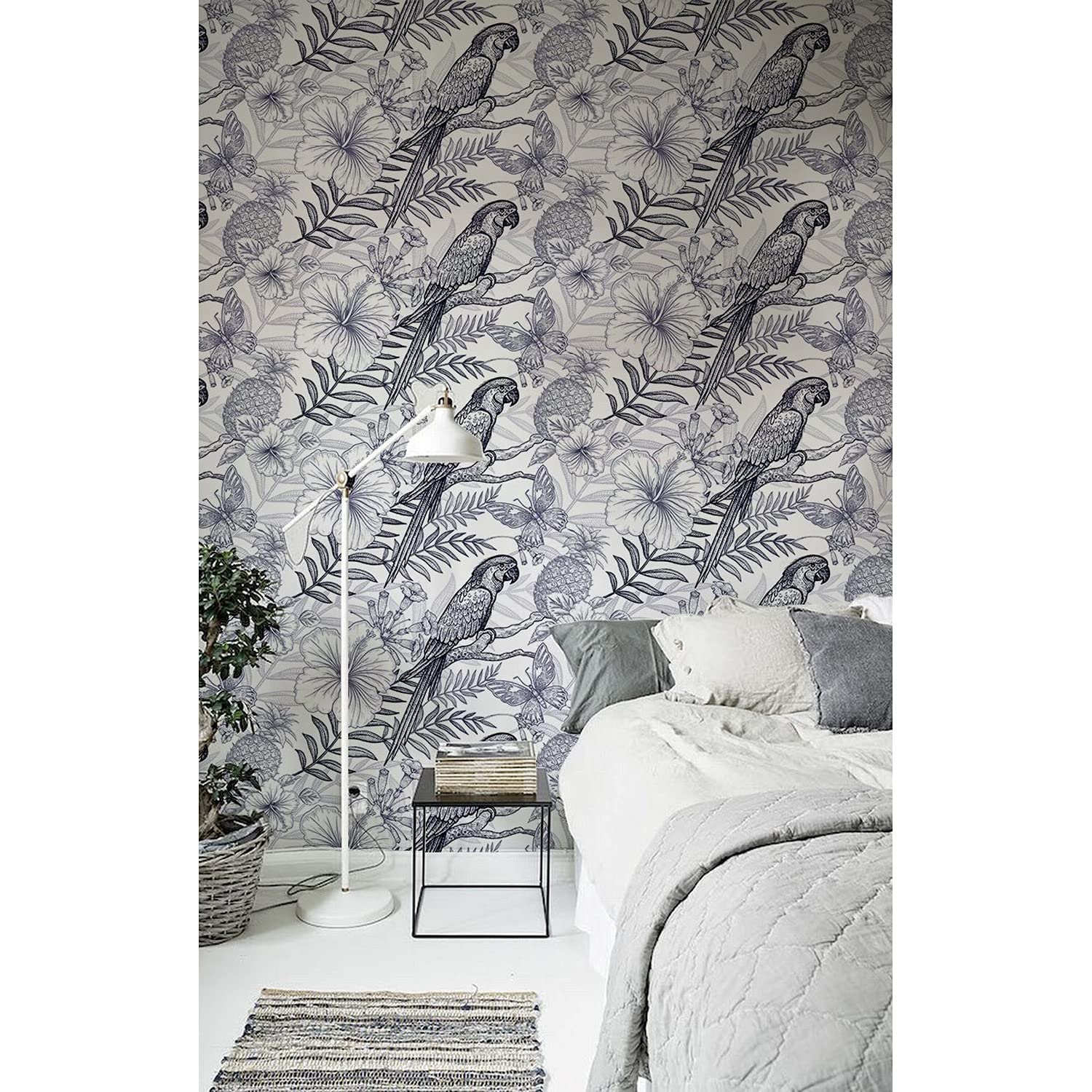 Papier peint jungle avec perroquets tropicaux pour salon et cuisine moderne