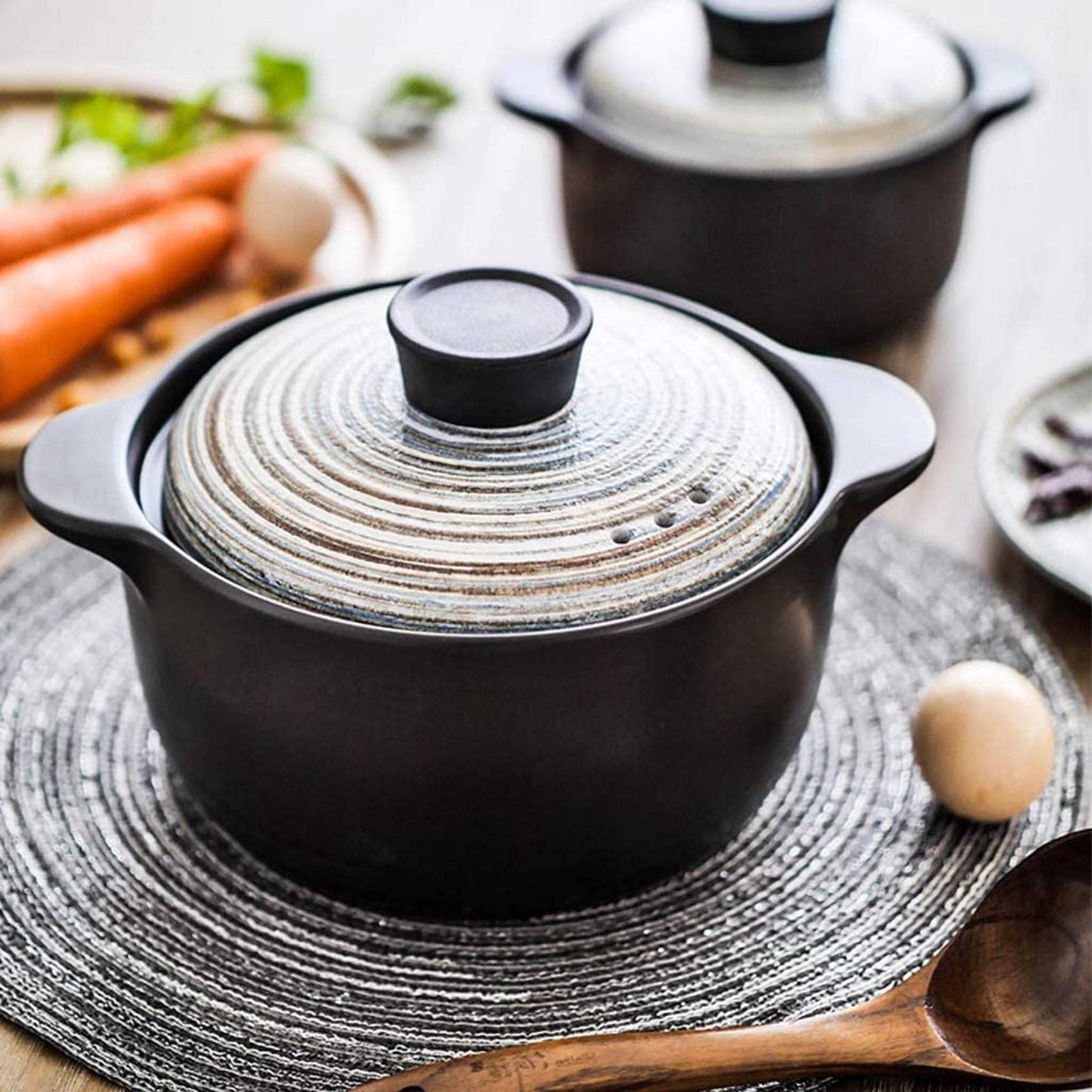 Kochtopf, handbemalter Schmortopf, Kochgeschirr für den Herd, japanischer Keramik-Auflauf mit Deckel, Suppentopf, Hot Pot, Tontopf, hitzebeständiger runder Auflauf