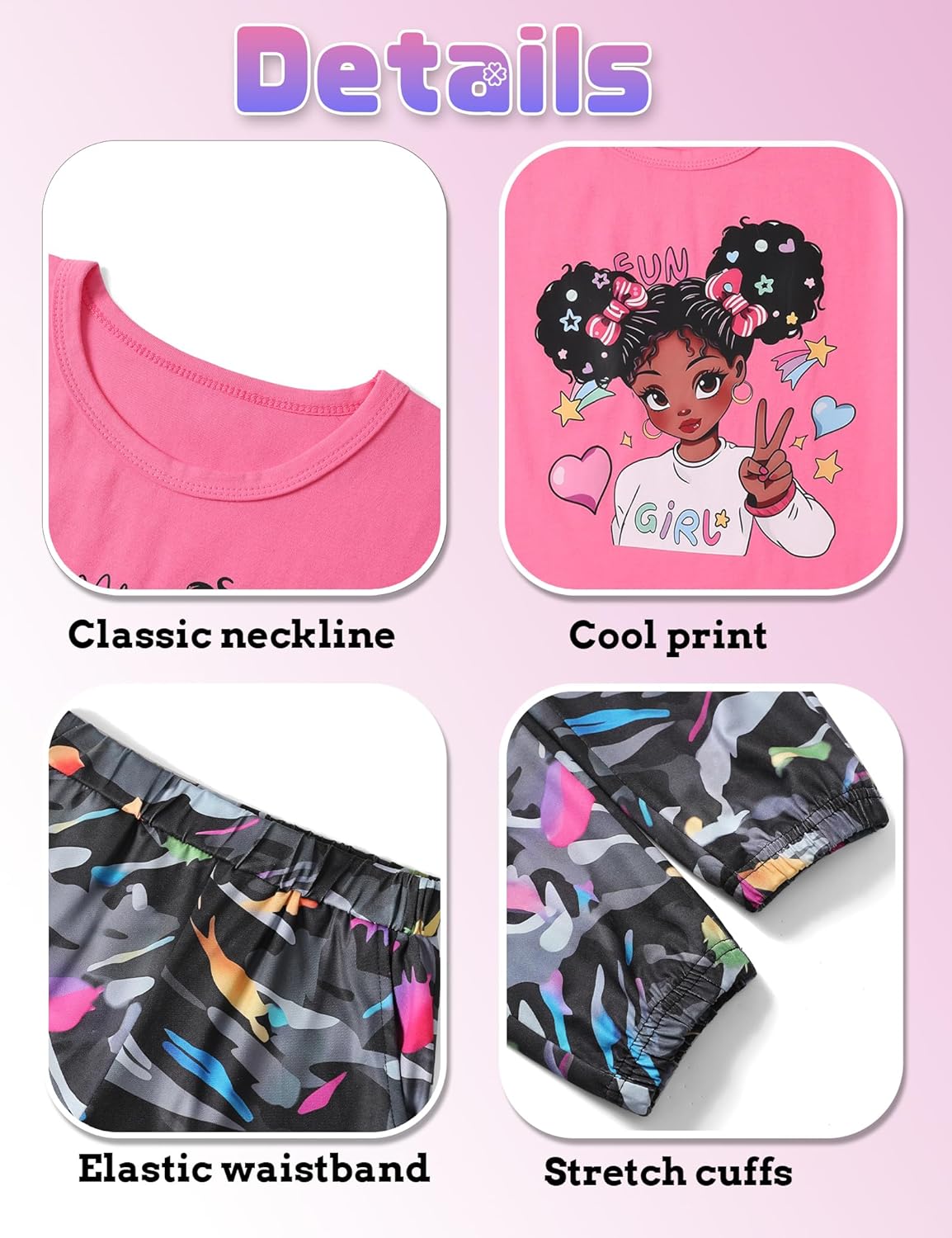 mksodop Girls Clothes 2 Pieces Solid Color Short Sleeve Fashion Printed T-Shirt and Camouflage Pants Girls Outfits Set - Image 7