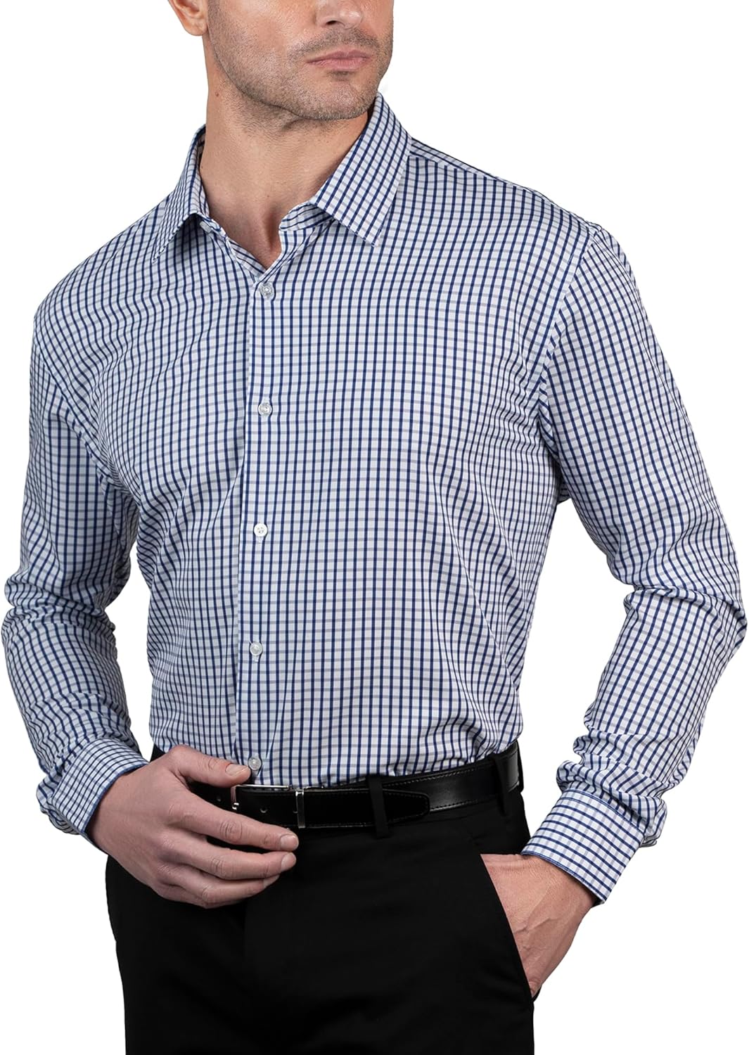 Nautica Slim Fit Mens Plaid Dress Shirts Long Sleeve Wrinkle Free Formal 4-Way Stretch Cooling Technology Work Ready - Image 2