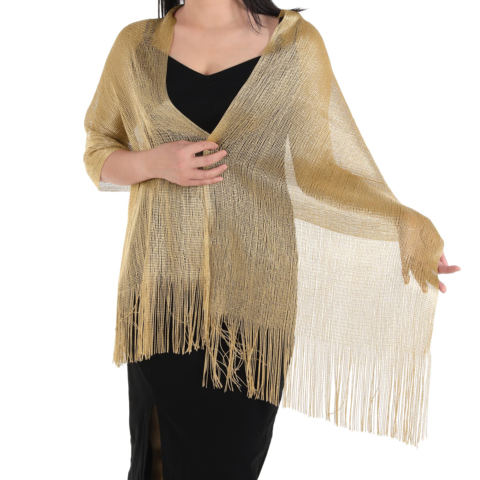 ASTER Chal Envolturas de Metal Brillante y Hebilla Shawl para Vestido de Noche Chal para Mujer y Chal para Regalos de Dama de Honor de Novia de Noche (Dorado)