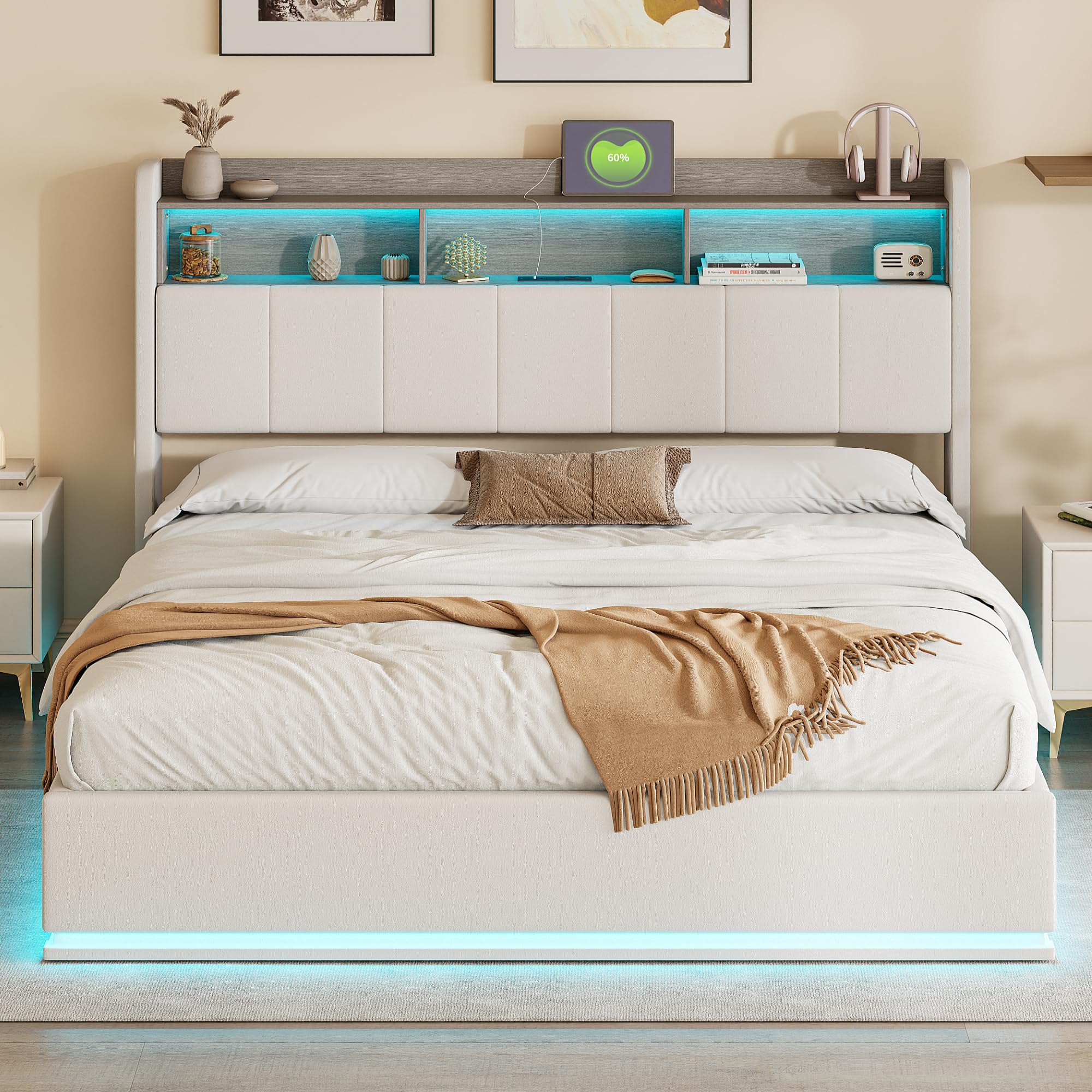 Letto Matrimoniale Imbottito In Velluto Grigio Con Contenitore E Pistone Idraulico – 160x200 Con Testiera A Onda, Con Cassetti