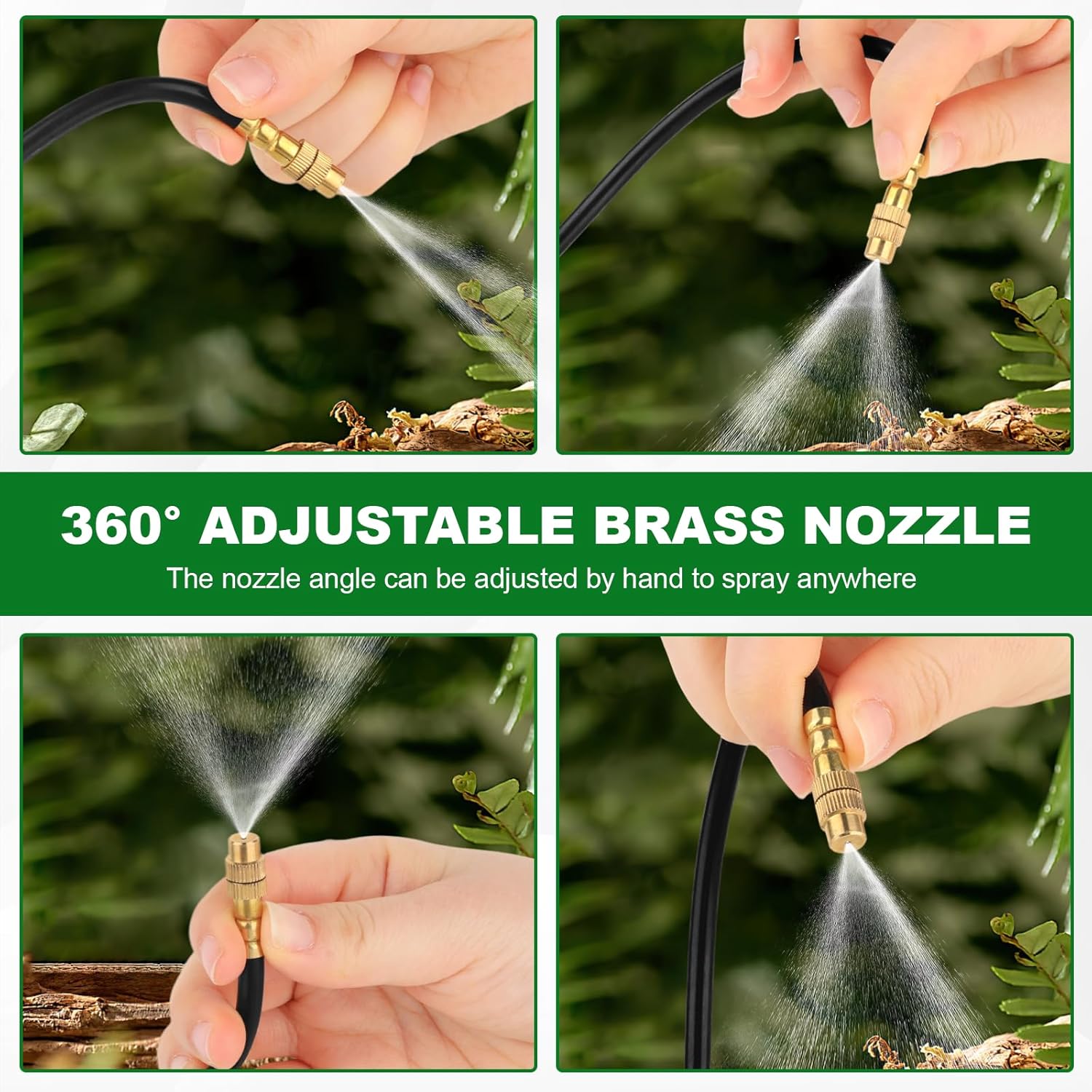 Drip Irrigation System, 100FT 1/4" Garden Watering for Outdoor Plants & Raised Beds, 30pcs Upgraded Brass Nozzles 360° Adjustable Misting Kit, UV-Resistant Tubing for Greenhouse, Lawn & Patio Cooling