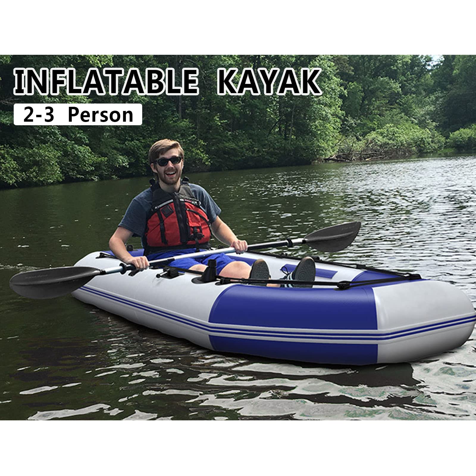 Barco inflable grande, kayak inflable 2-3-4-5-6-7 personas kayak de pesca inflable en tándem, barco inflable portátil de PVC grueso con paleta de bomba de aire, 335 cm x 136 cm