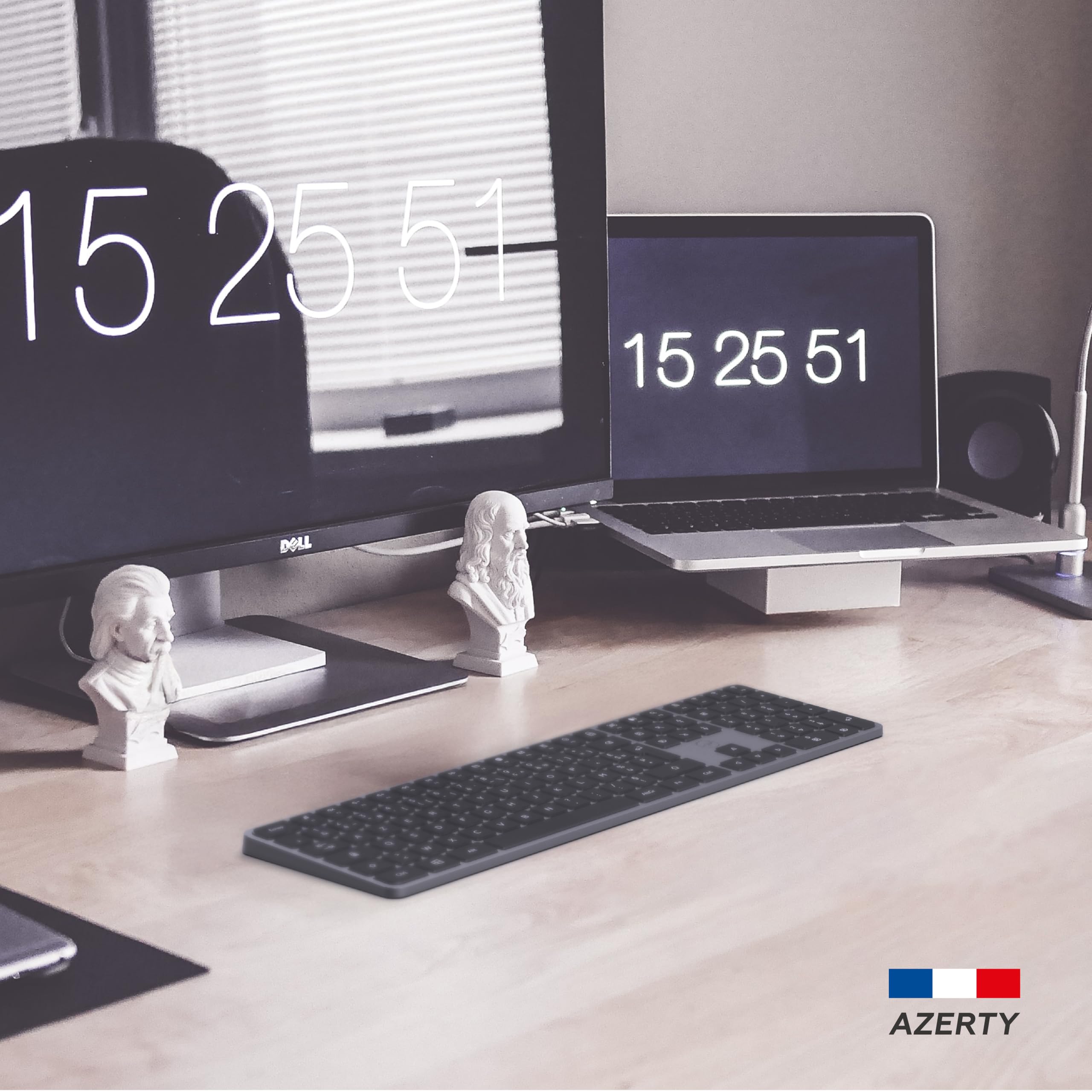 Mobility Lab - KP430W - Teclado inalámbrico multiconexión, AZERTY, Receptor 2.4 GHz USB + 3 x Bluetooth, 15 accesos directos Multimedia, Carga rápida vía USB-C - Windows