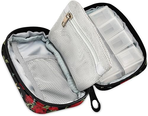 Miniatura 2 de Pastillero con patrón floral, contenedor de píldoras portátil semanal para 7 días, organizador de píldoras, soporte para suplementos vitamínicos con