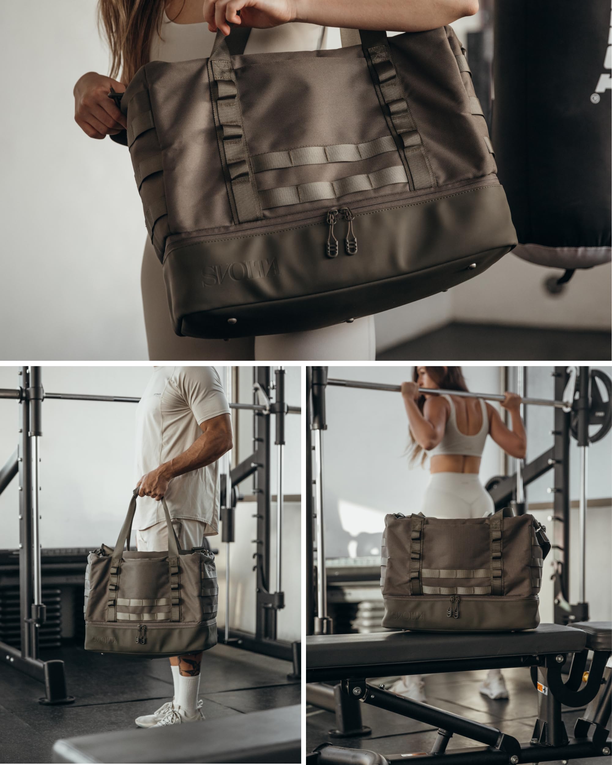 SVOLTA Bolsa de Deporte Resistente al Agua para Hombre y Mujer - Bolsa de Viaje Militar Grande 32L con Compartimento Impermeable - Mochila Táctica Duffle para Gimnasio, Crossfit y Viajes - Verde Oliva