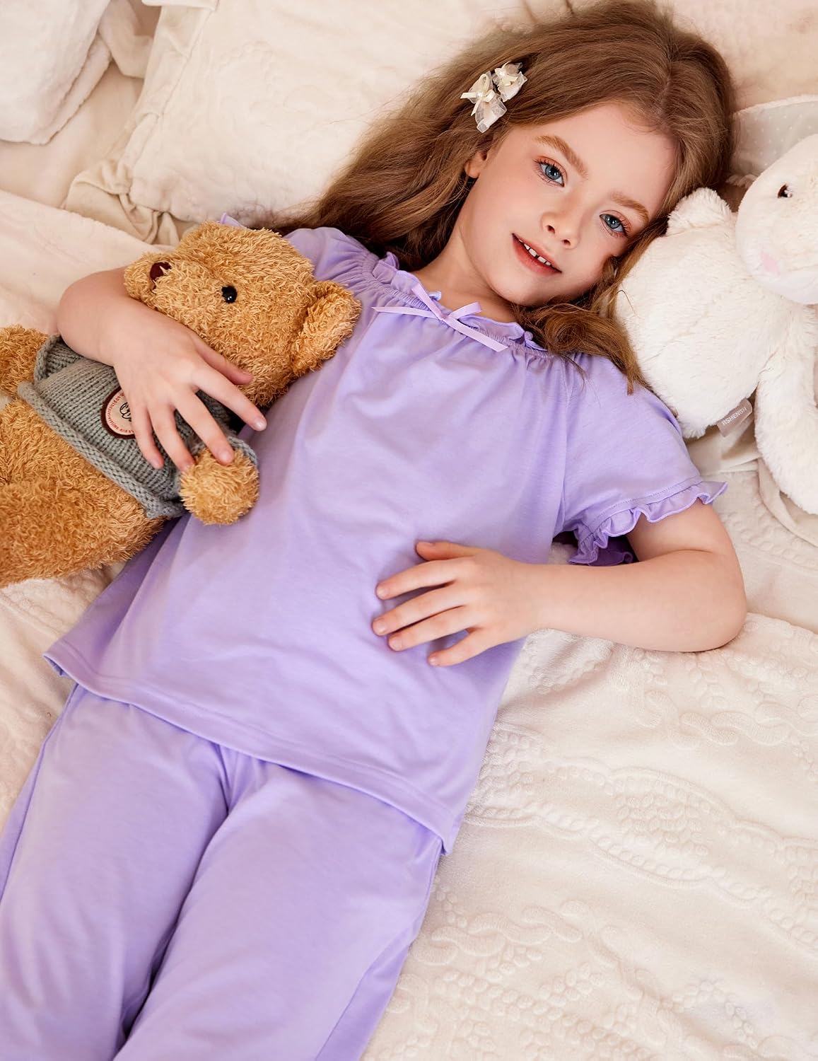 Arshiner Girls Pajamas Soft 2 Piece Pjs Sets Ruffle Short Sleeve Long Pants Sleepwear