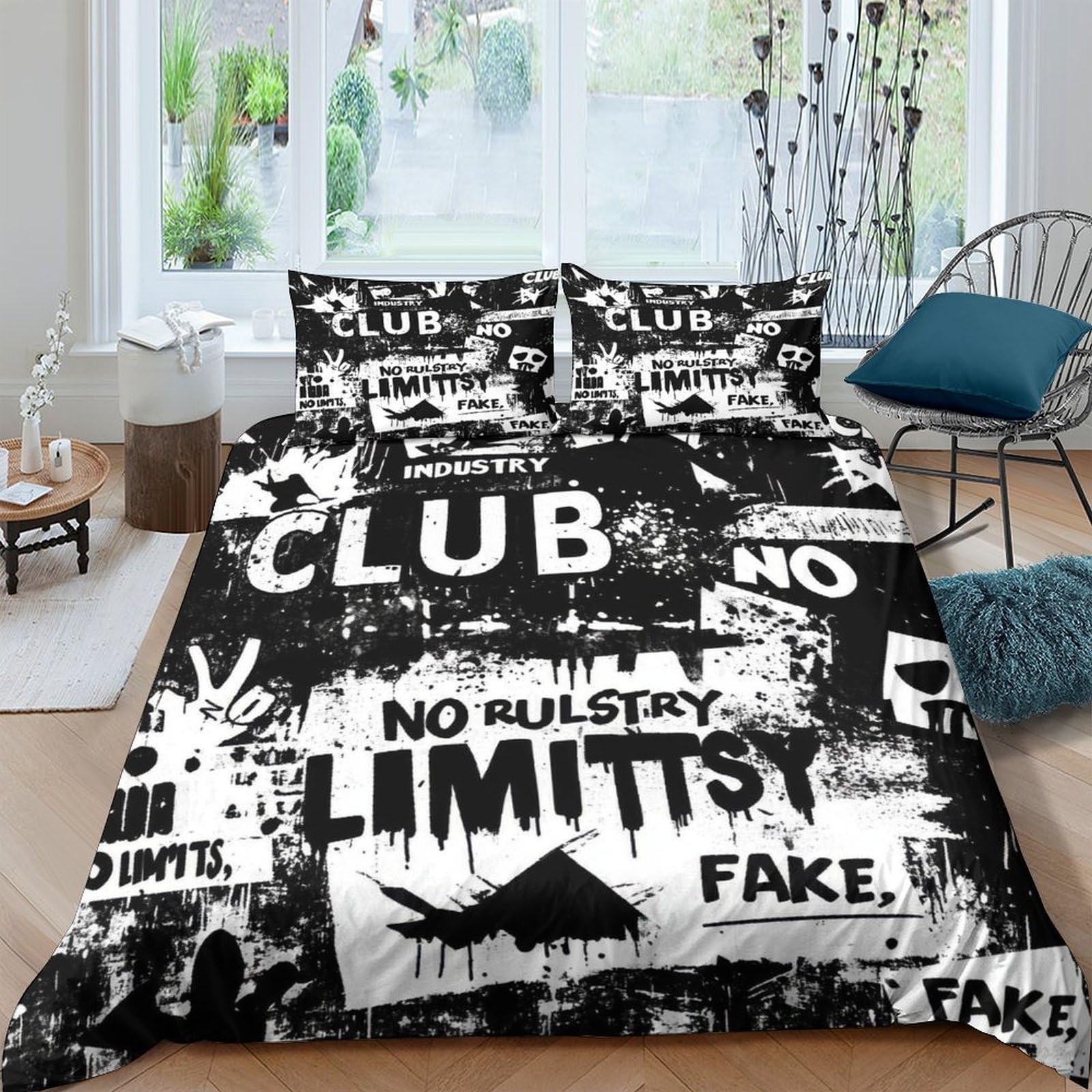 Ctjqhvkz Style-1 3D Printed Graffiti Street Art Fitted Sheet Microfiber Black White Urban Mattress Cover For Bedroom Dorm Decor Single（135X200cm）