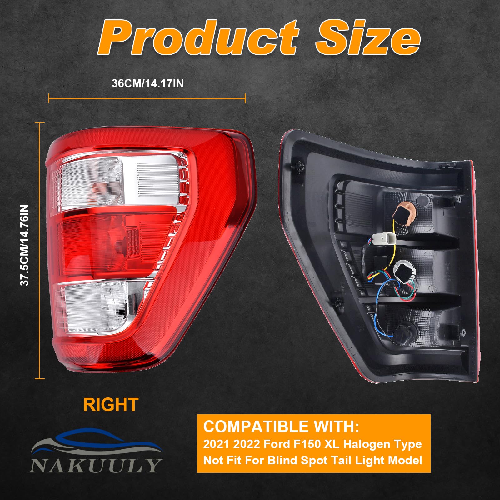 Nakuuly Tail Light Compatible With 2021 2022 2023 2024 Ford F150 F-150 XL Right Passenger Side Taillight Brake Rear Lamp Assembly Replace ML3Z-13404-E (Halogen Type W/O Blind Spot)
