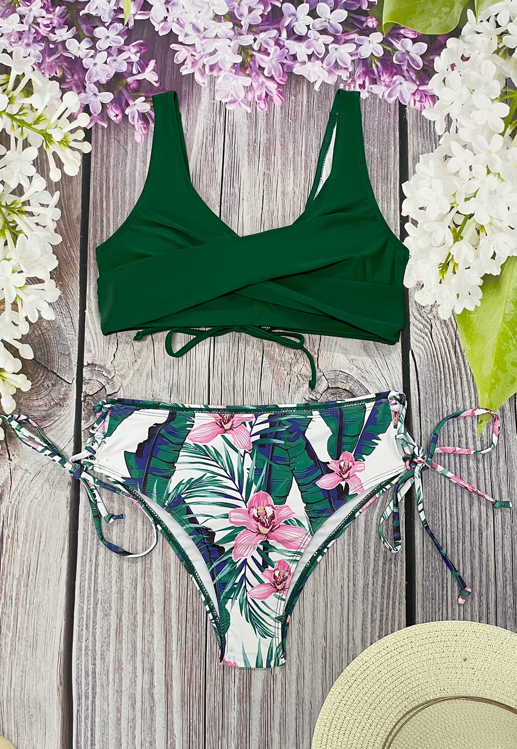 Costumi da Bagno Donna a Vita Alta Due Pezzi Bikini Set in Due Pezzi a Push Up Imbottito Reggiseno Tummy Control con Cinturino Laterale Beachwear Swimwear