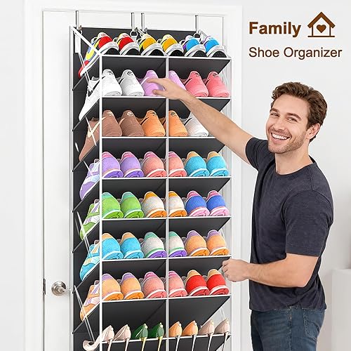 Miniatura 4 de 30 pares de organizadores de zapatos sobre la puerta, bolsillos transparentes para colgar zapatos para armario, estante de zapatos de puerta de 10