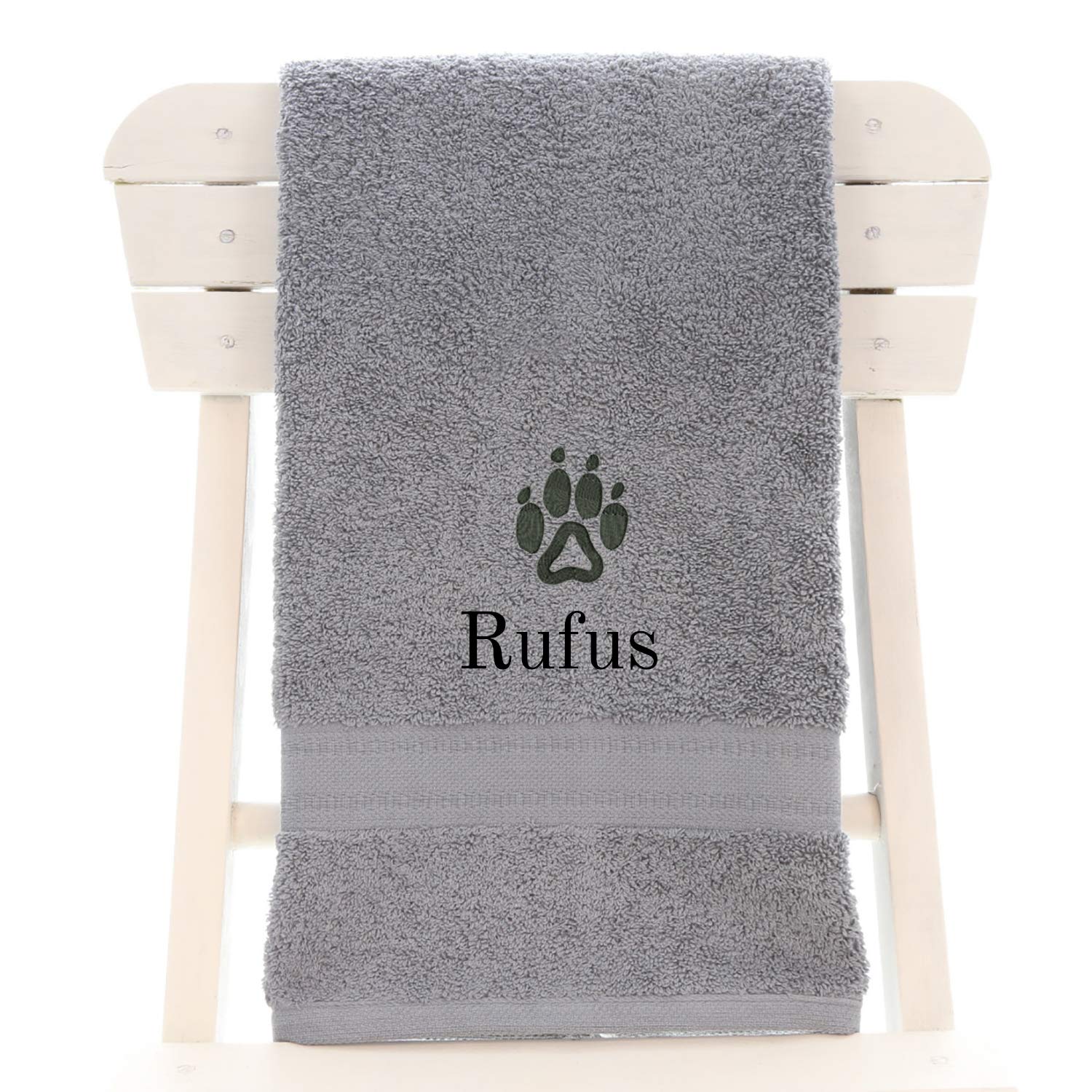 aztex Personalised Combed Cotton Dog Towel, 70cm x 130cm, Slate Grey