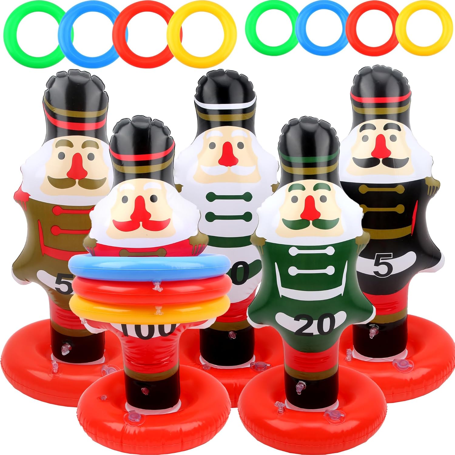 Cotiny 5 Pack Christmas Inflatable Nutcrackers Ring Toss