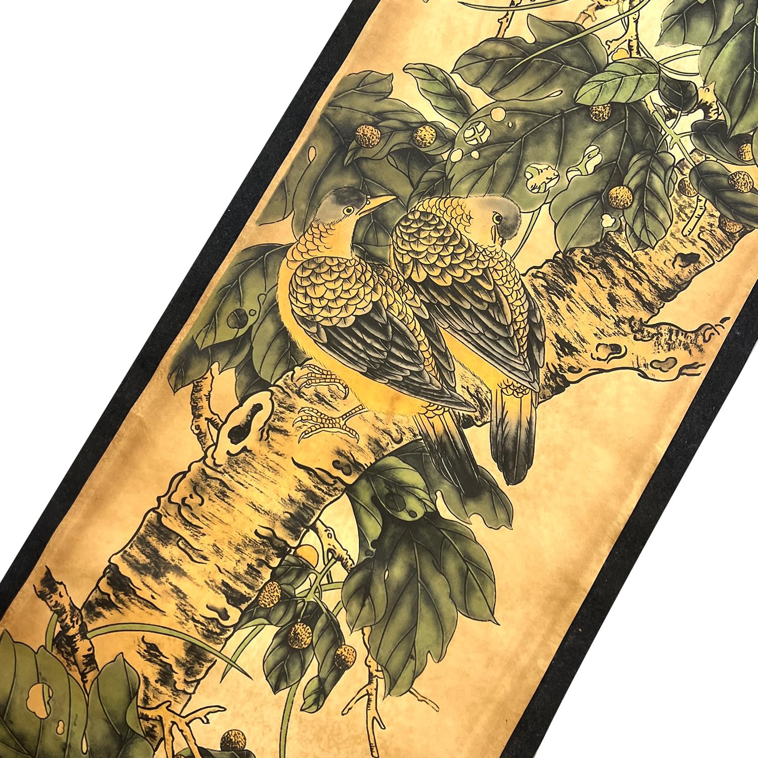 CIFIBIFUN Wall Asia Art Prints Posters Painting Plant Flower Vintage Style,4 Panels Old Paper Scroll, Home Walls Decor (Super Old Aging Paper, B Plants Birds)
