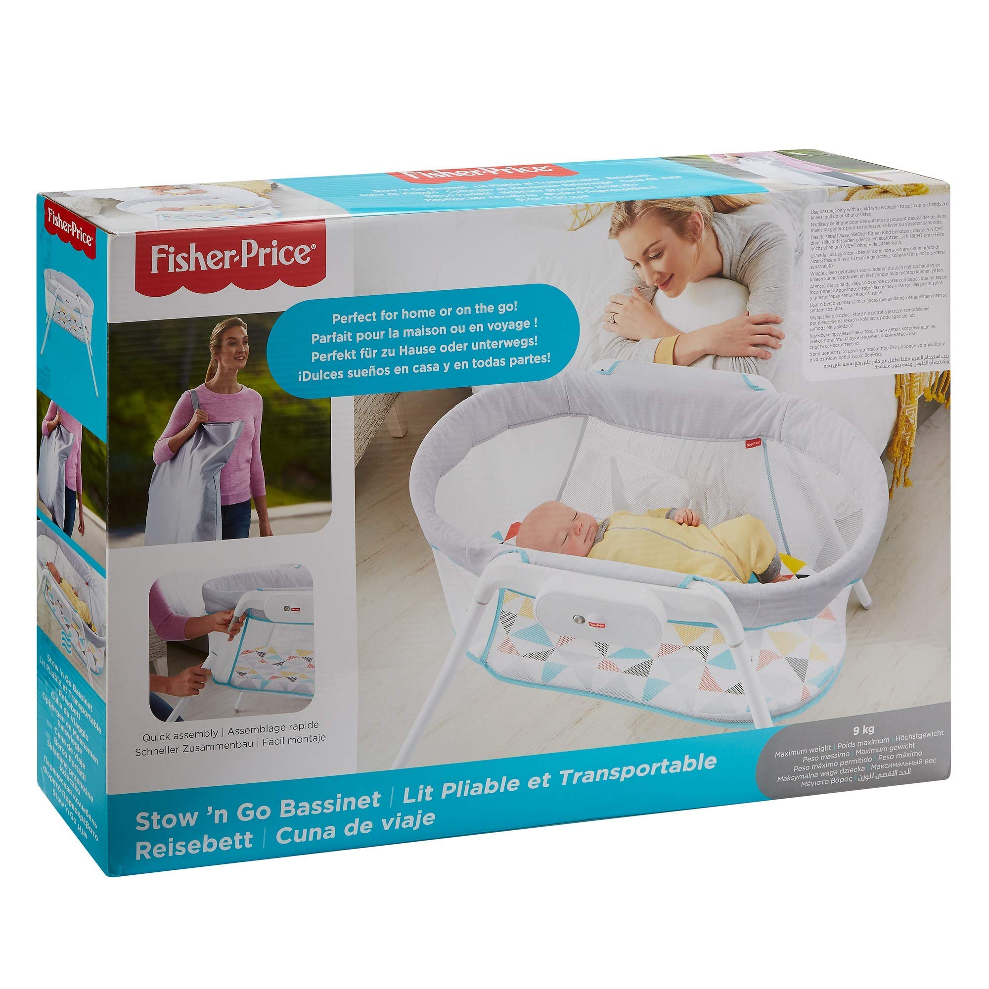 Fisher-Price lit Pliable et transportable avec Vibrations pour apaiser bébé, Sac de Rangement Inclus, dès la Naissance, GBR67, Multicolore