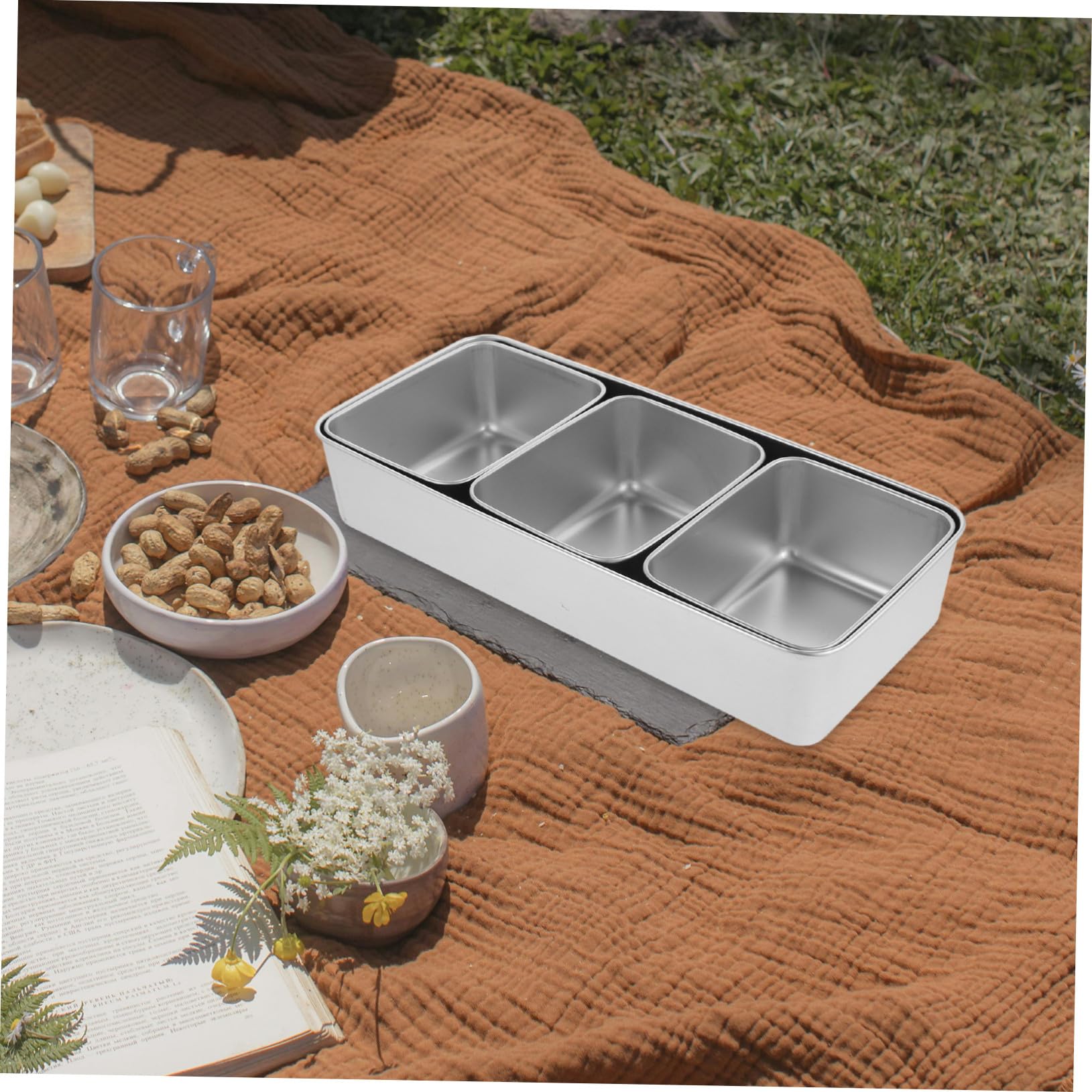 SOIMISS Boîte à Snack Multi-compartiments Inox Portable Plateau à Fruits Secs et Bonbons avec Couvercle Transparent Plateau Repas pour Pique- Extérieur Stockage Pratique et Réutilisable
