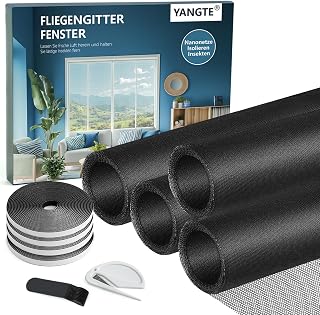 YANGTE 4 Stück Fliegengitter für Fenster - 130 x 150cm Schwarz Insektenschutz Fenster mit Gesteigerte höherer Klebkraft Klettband, Fliegengitter Fenster Ohne Bohren