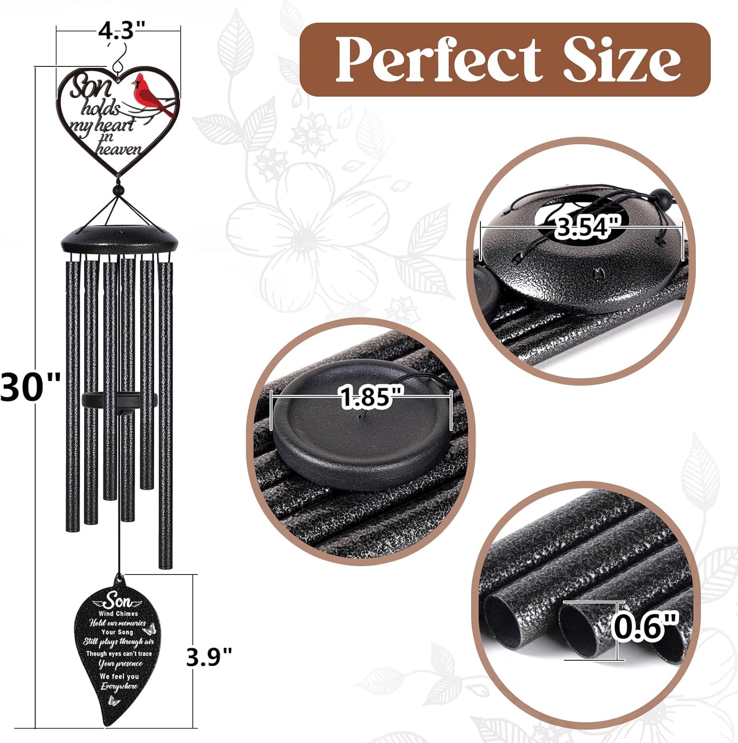 Memorial Gifts for Loss of Son, 30" Sympathy Wind Chimes, in Memory of Son, Bereavement Remembrance Gifts, Loss of Son Sympathy Gift - Image 6