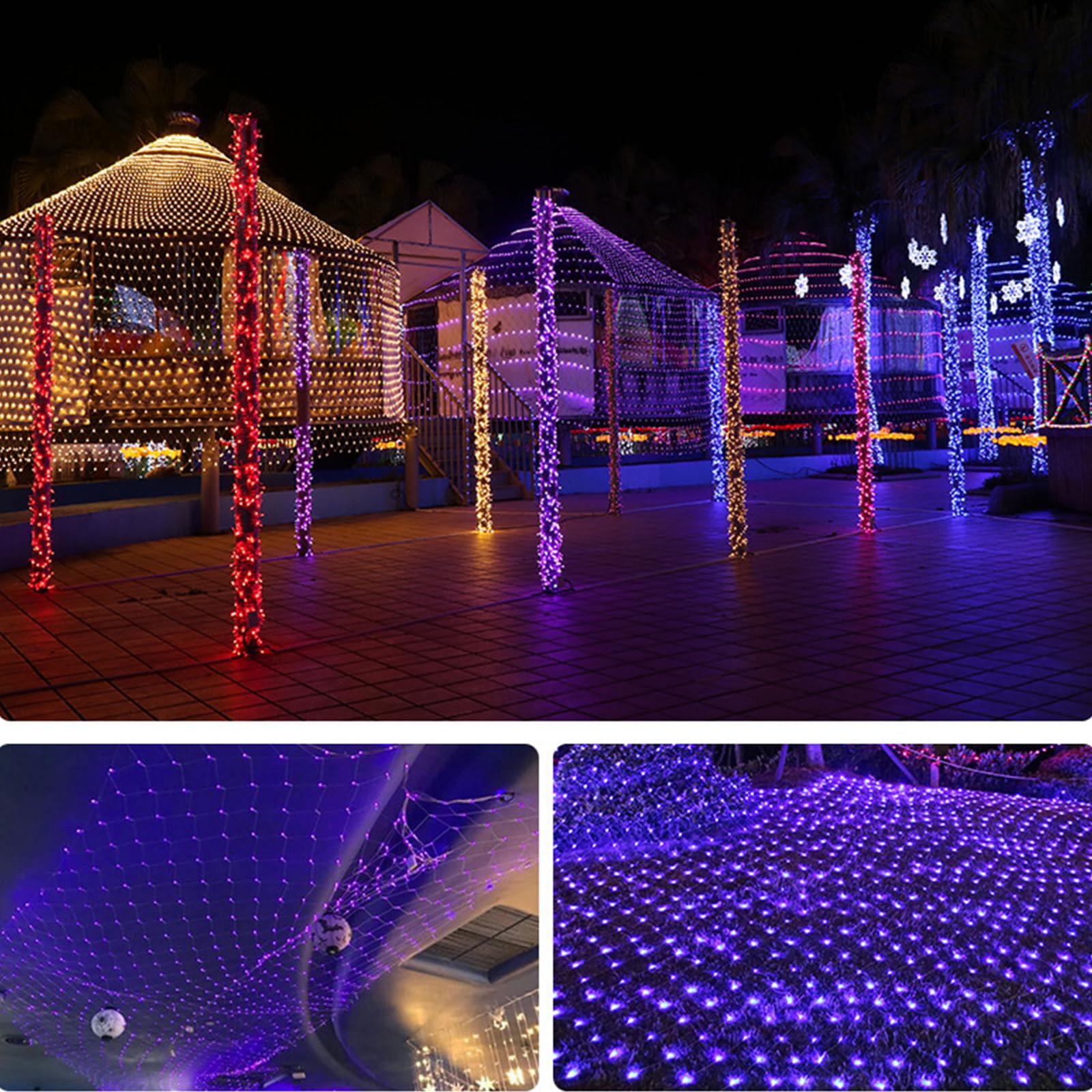 siatkowe światła zewnętrzne do krzaków, 6x4m 880LED Niebieski łańcuch świetlny na zewnątrz, wodoodporne, 8 trybów świecenia, możliwość podłączenia, do ogrodu, drzewo, pawilonu