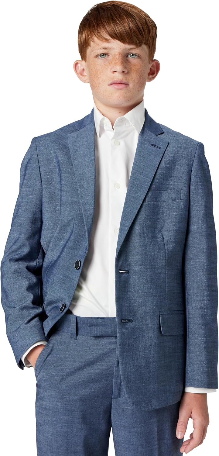 Calvin Klein Boys' Blazer Suit Jacket, 2-Button Single Breasted Closure, Buttoned Cuffs & Front Flap Pockets