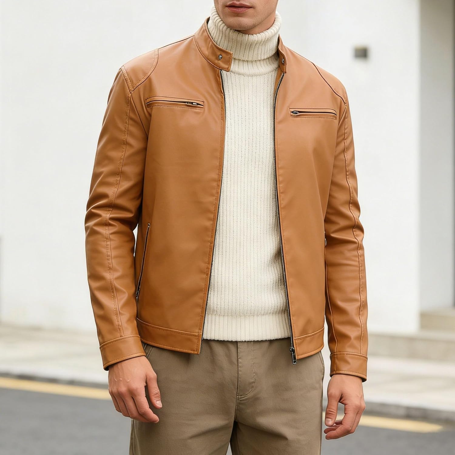 Men's PU Faux Leather Jacket outwear coat Slim Fit Motorcycle Casual Outerwear Bomber Coat
