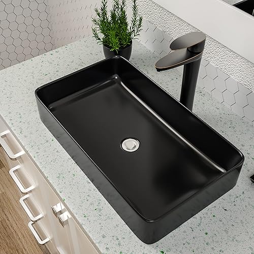 Miniatura 16 de Dcolora Lavabo de Recipiente Negro Rectangular de 40,6 x 30,5 cm Negro Mate Lavabo de Baño Rectangular sobre Encimera Cerámica Porcelana Lavadero