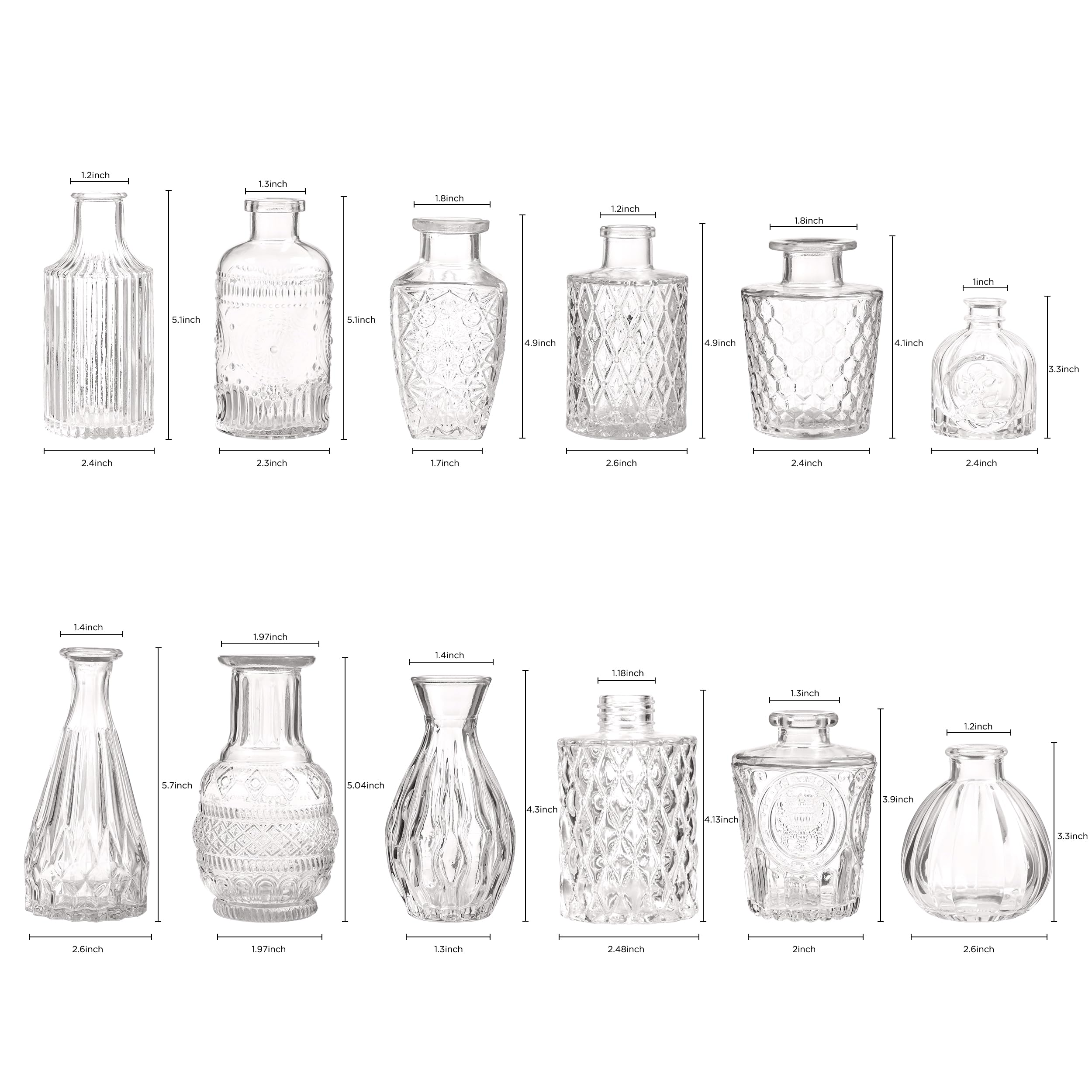 Famyards Glass Bud Vase Set of 12, Small Vases for Flowers, Clear Bud Vases in Bulk, Mini Vintage Vases for Centerpieces, Wedding Decorations, Home Table Flower Decor