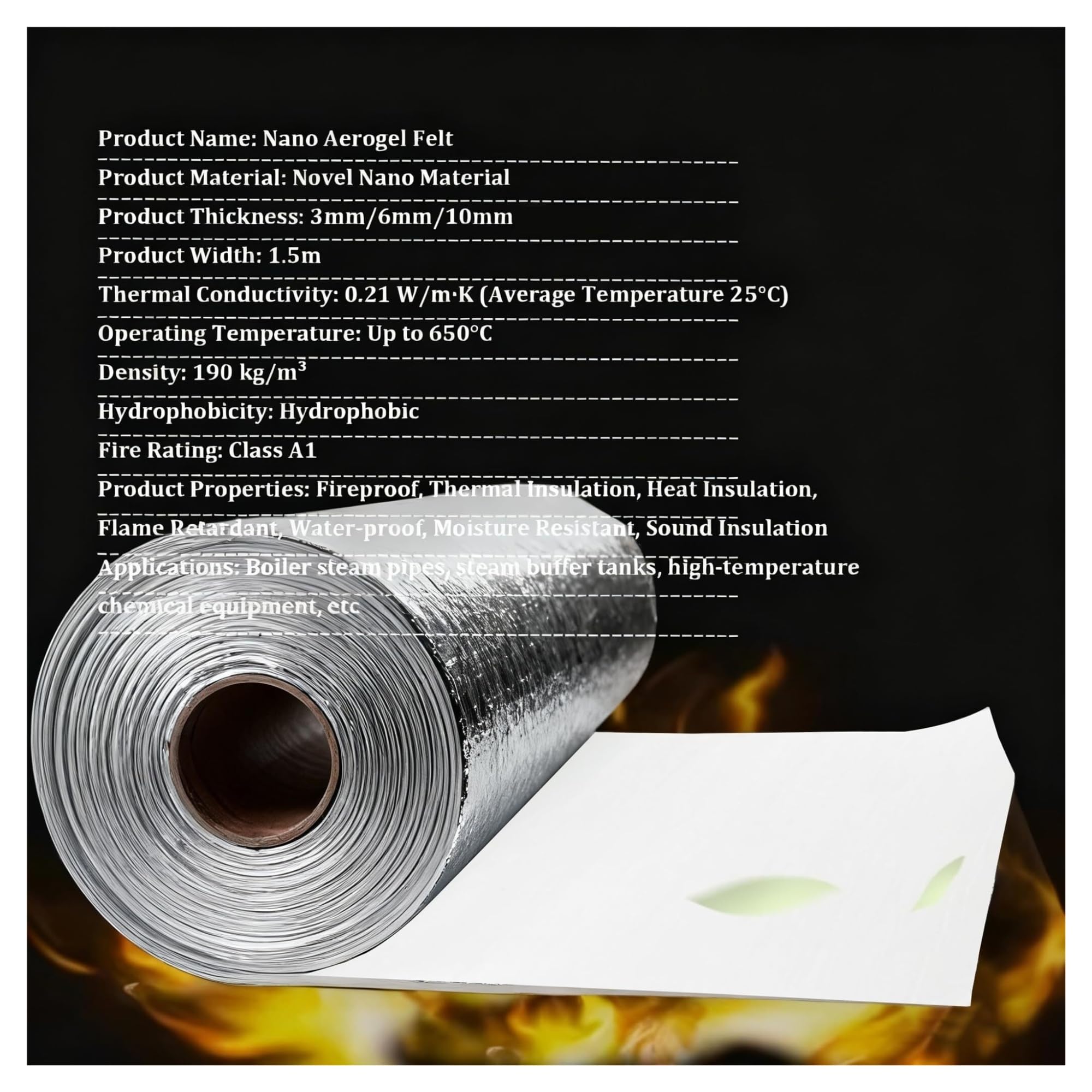 Aerogel Isoliermatte Hydrophob, Feuerfeste Isolierdecke, Wasserdicht | Aerogel Isoliermatte, hydrophob, feuerfest, wasserdicht feuchtigkeitsabweisend(Thickness: 15mm,1.5x4m)