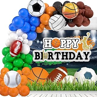 Sport Balloons Arch Garland Football Party Decoration White Green Brown Orange Blue Balloons Camping Party Supplies for Sport Theme Birthday Party Decorations